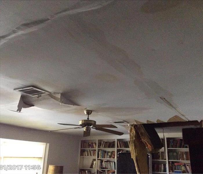water lines, hanging ceiling material, ceiling fan and bookcase