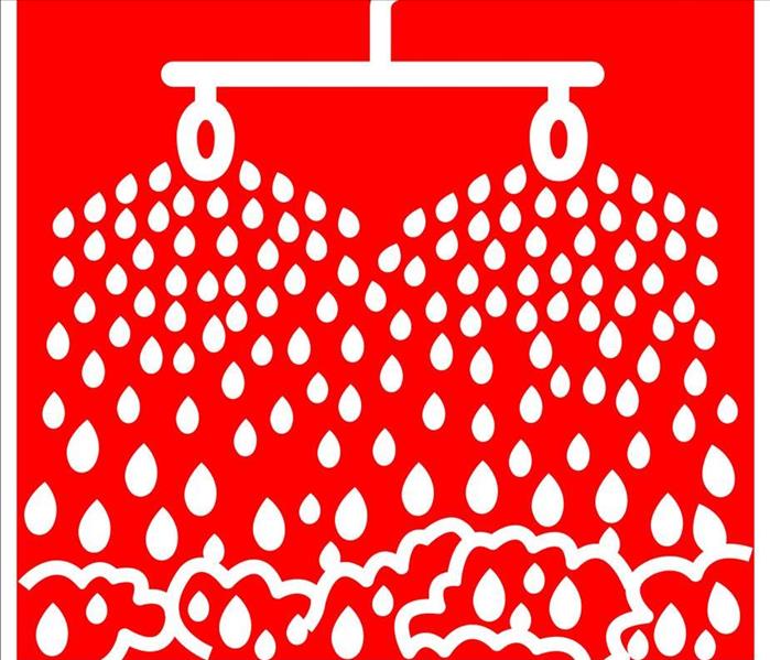 suppression system water dripping red background